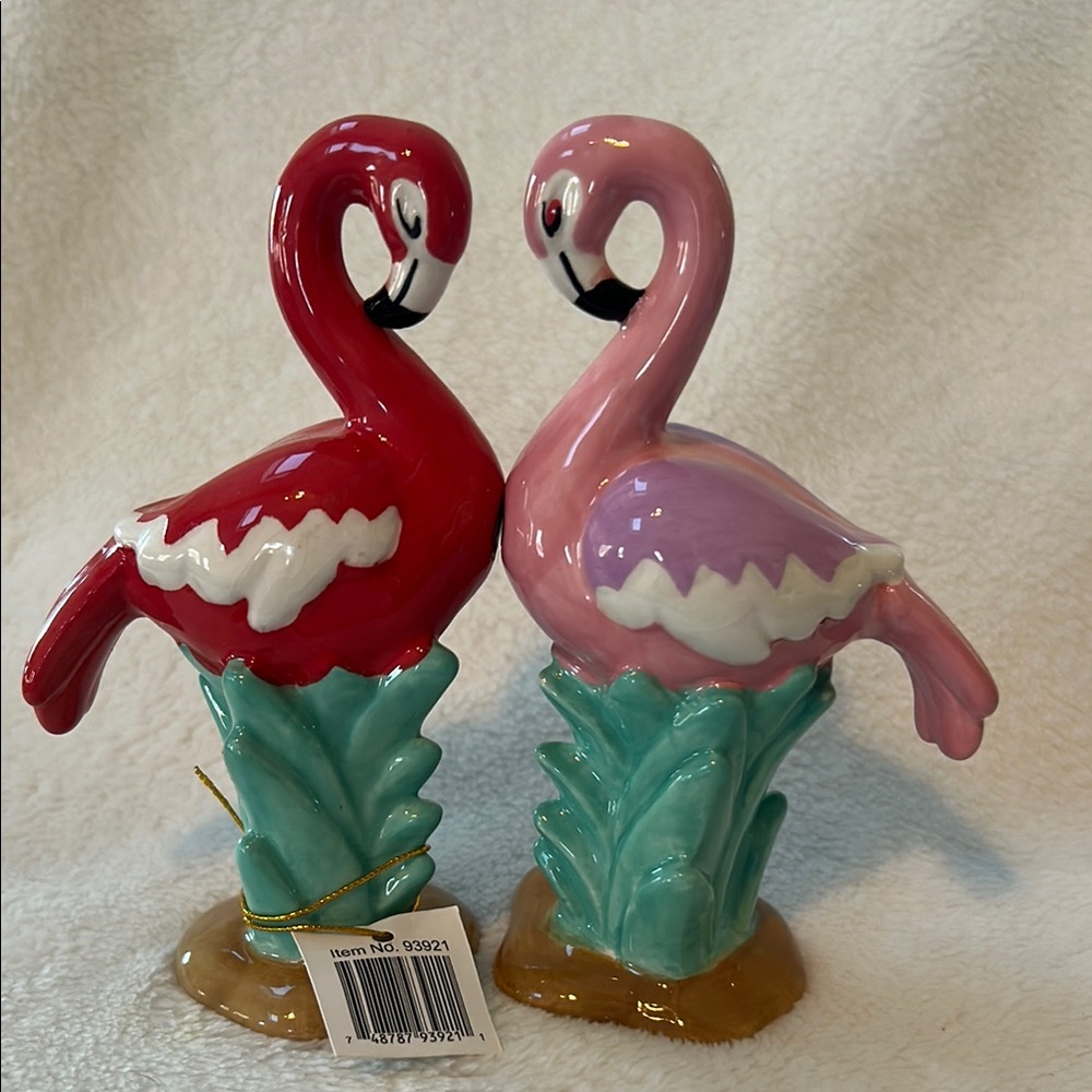 Ceramic Flamingo Figurines in Red and Pink